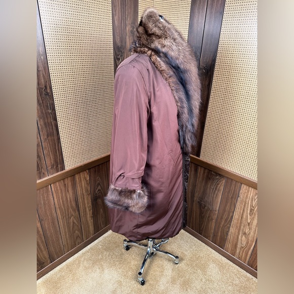 Andriana Furs Brown Broadtail & Fisher Sable Fur Collar + Cuffs Fur Coat Jacket - Picture 8 of 12